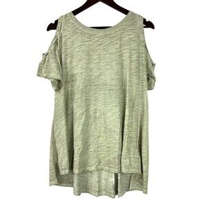 Bluheaven Women Size M Green Tunic Cold Shoulder Short Sleeve Hilo Top H4